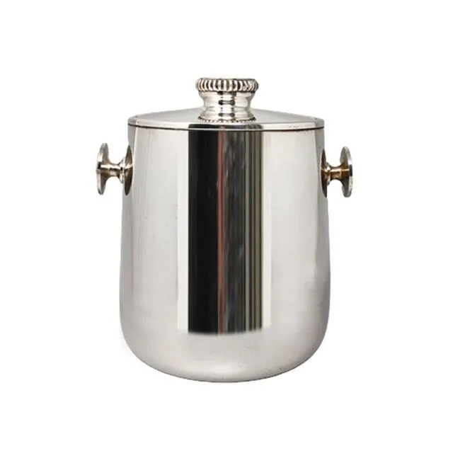 1960s Stunning ice bucket in stainless steel by Aldo Tura for Macabo