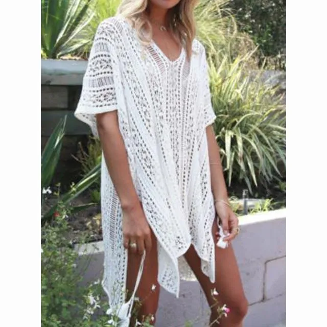 Vacation Hollow-out V-neck Slit Cover-up