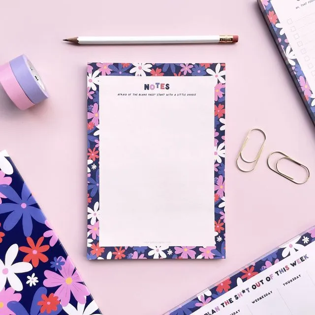 A5 Floral Blank Notes Notepad