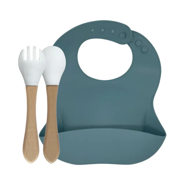 green-goose Silicone Bib and Bamboo Cutlery | Pink