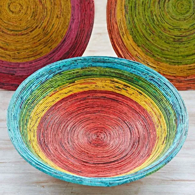 Recycled Newspaper Extra Large Bowl in Blue/Green/Yellow/Red