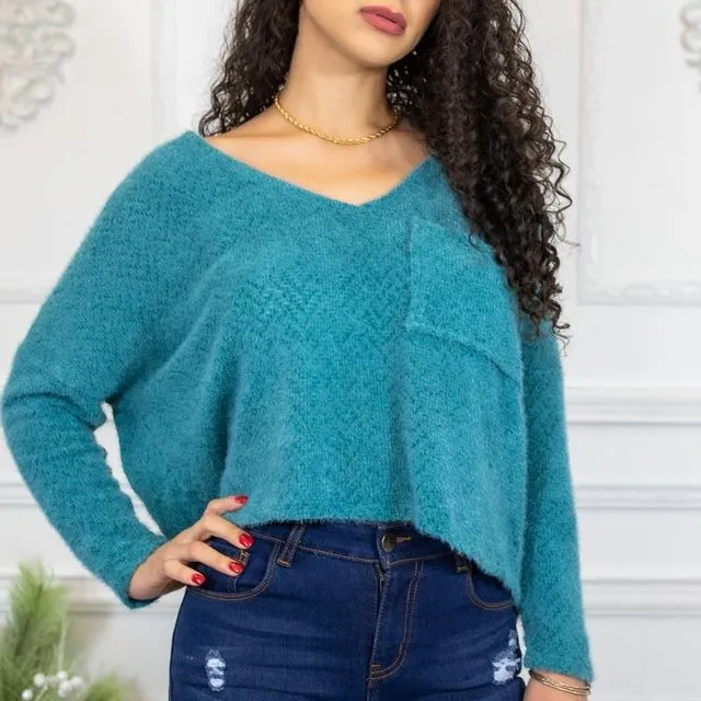 Sweater Weather Loose Fit Cropped Sweater Teal