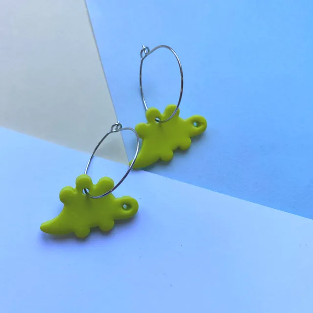 Mini Dino Earrings hoops - light green
