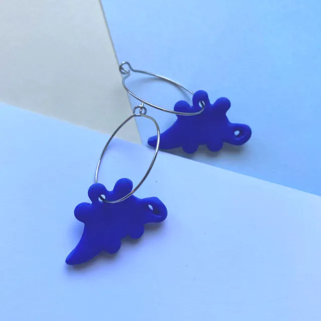 Mini Dino Earrings hoops - dark blue