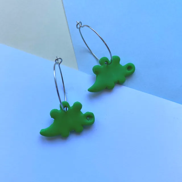 Mini Dino Earrings hoops - dark green
