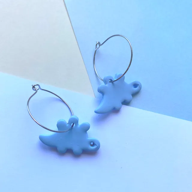 Mini Dino Earrings hoops - light blue