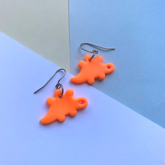Mini Dino Earrings hooks - neon orange