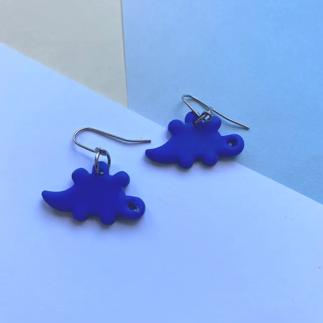 Mini Dino Earrings hooks - dark blue