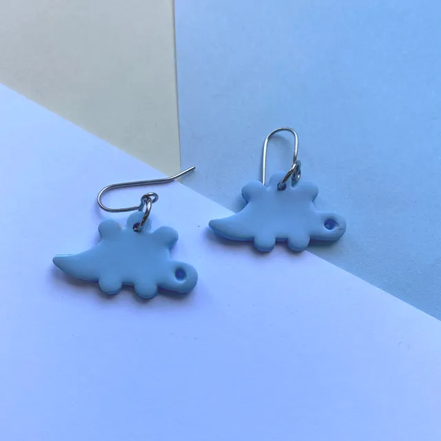 Mini Dino Earrings hooks - light blue