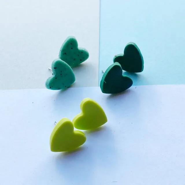 All you need is love - Heart shaped studs Greens