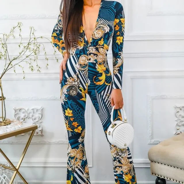 Rich and Ready Deep V Neck Jumpsuit