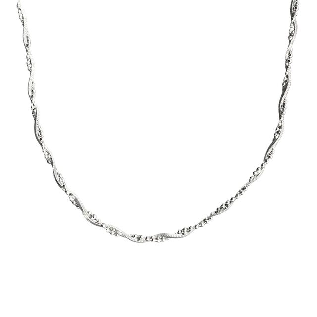 Twisted Beads Sterling Silver Chain Necklace Silver