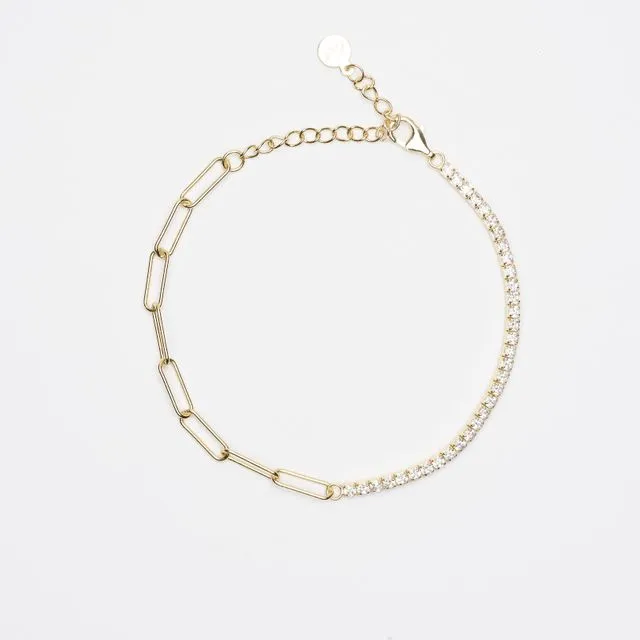 Naomi Gold Tennis Bracelet with Square Link Chain
