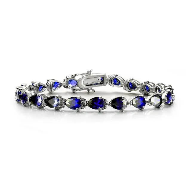 Sterling Silver Sapphire Cubic Zirconia Tennis Bracelet - Blue