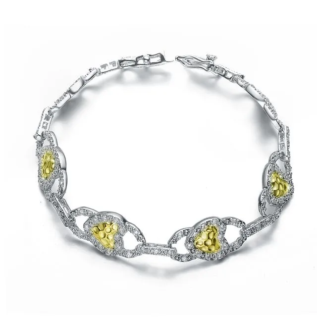 Sterling Silver Gold Plated Hammered Bracelet - Yellow