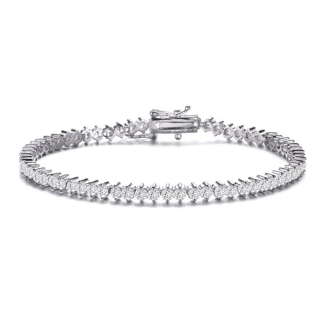 Sterling Silver Clear Round Cubic Zirconia Tennis Bracelet - Silver