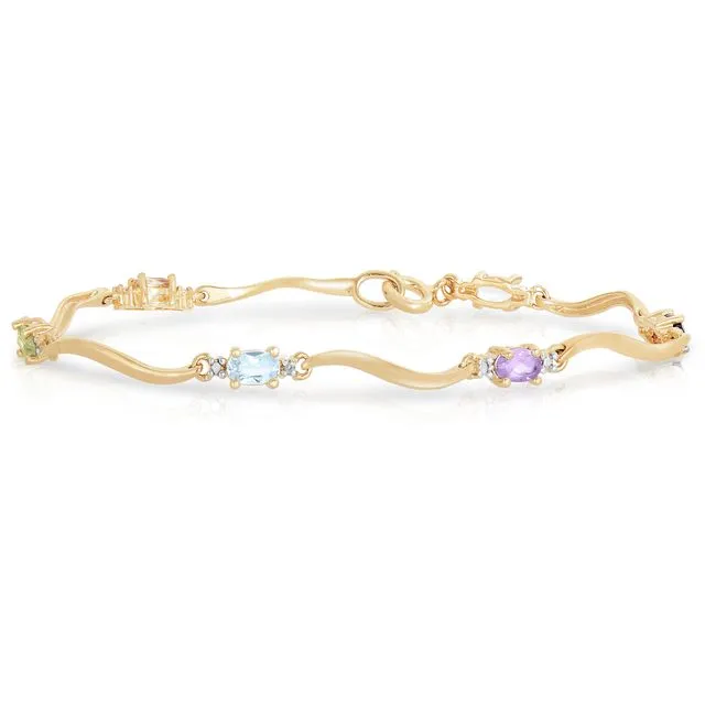 Sterling Silver Gold Plated Multi colored Cubic Zirconia Bracelet - Multi