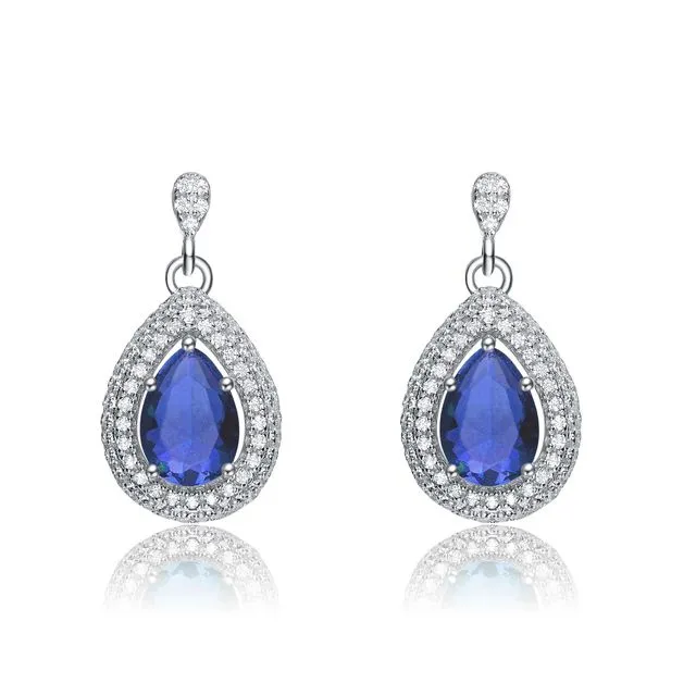 Sterling Silver Sapphire Teardrop Earrings - Blue