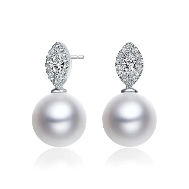 Sterling Silver Pearl And Cubic Zirconia Drop Earrings - Silver