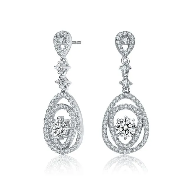 Sterling Silver Cubic Zirconia Accent Double Pear Drop Earrings - Silver