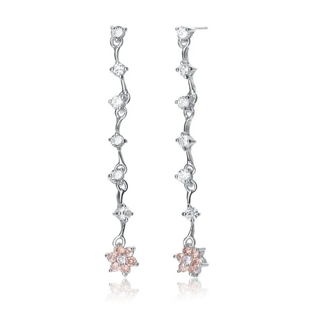 Sterling Silver Champagne Cubic Zirconia Drop Earrings - Pink