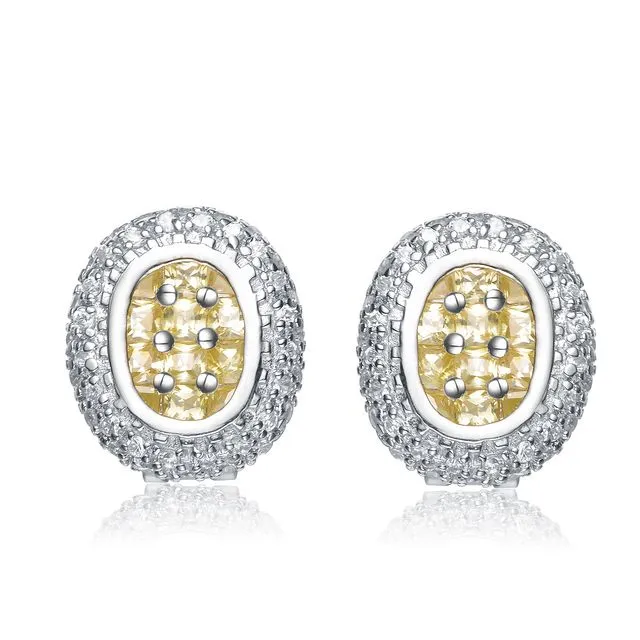 Sterling Silver Yellow Cubic Zirconia Button Stud Earrings - Yellow