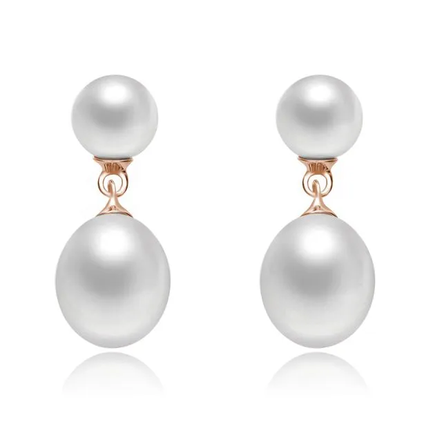 Sterling Silver Rose Gold Plated White Pearl Drop Earrings - Pink