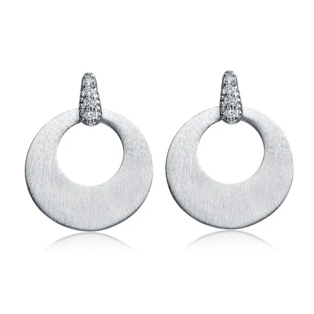 Sterling Silver Cubic Zirconia Circle Drop Earrings - Silver