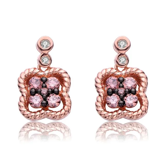 Sterling Silver Rose Gold Plated Coffee Cubic Zirconia Drop Earrings - Brown
