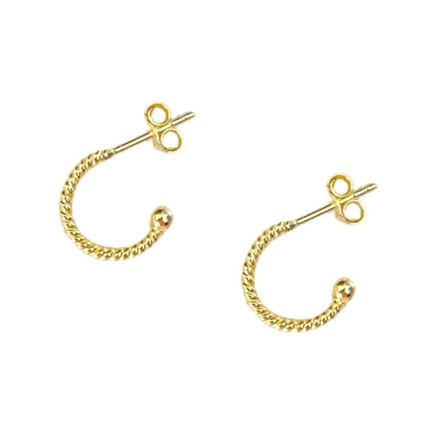 Twisted Bead End Sterling Silver Earrings Gold