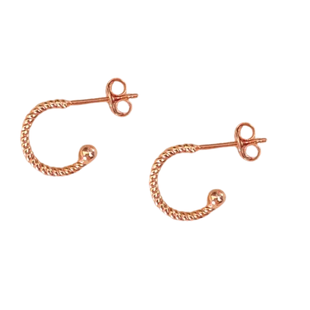 Twisted Bead End Sterling Silver Earrings Rose Gold