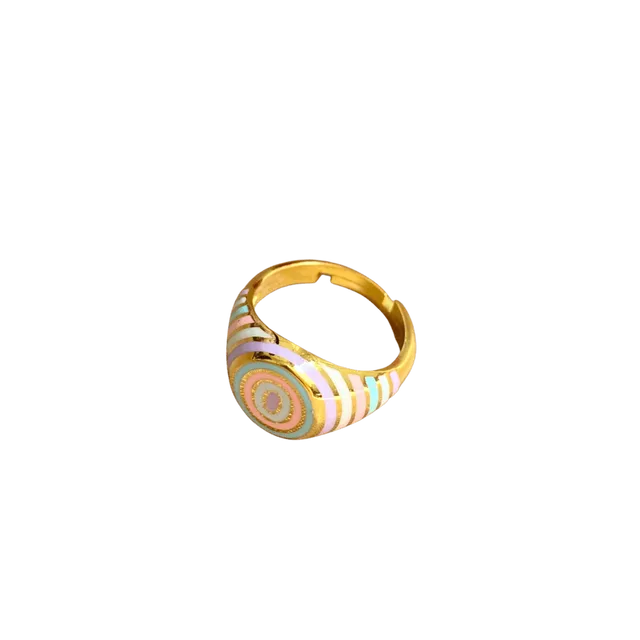 Adjustable Multi Nude Colors Enamel Sterling Silver Gold Vermeil Signet Ring