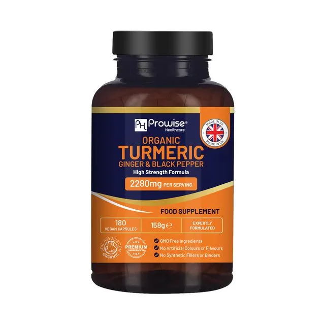 Organic Turmeric 2280mg (High Strength) with Black Pepper & Ginger UK Made by Prowise Healthcare