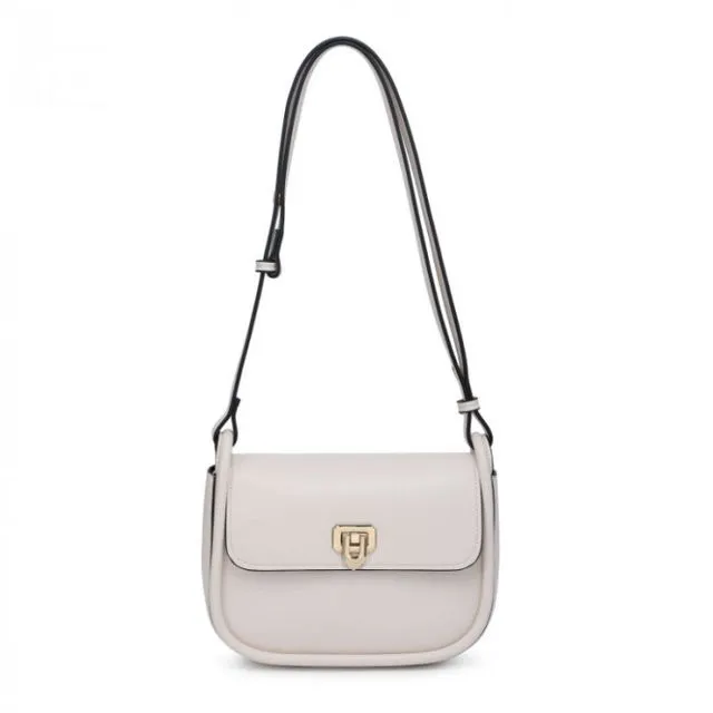 Quality flap- over Shoulder bag vegan PU leather handbag with adjustable strap -OL2752P beige