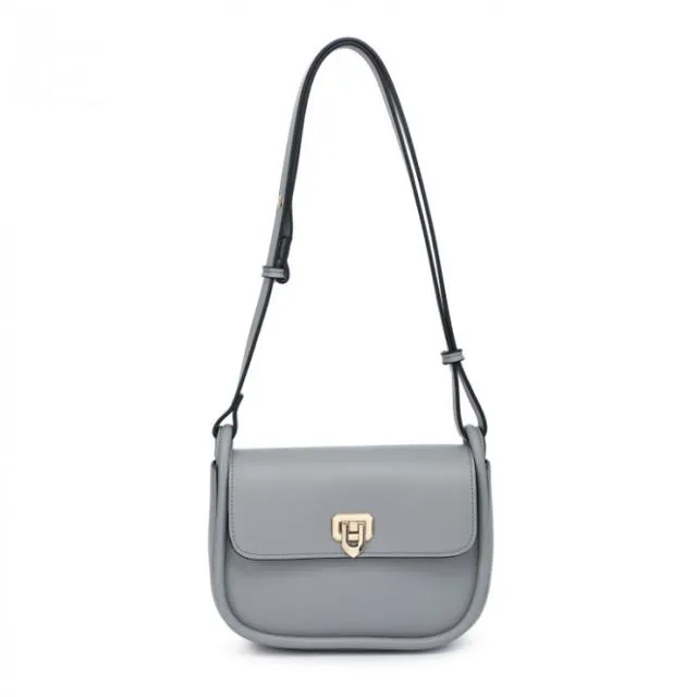 Quality flap- over Shoulder bag vegan PU leather handbag with adjustable strap -OL2752P grey