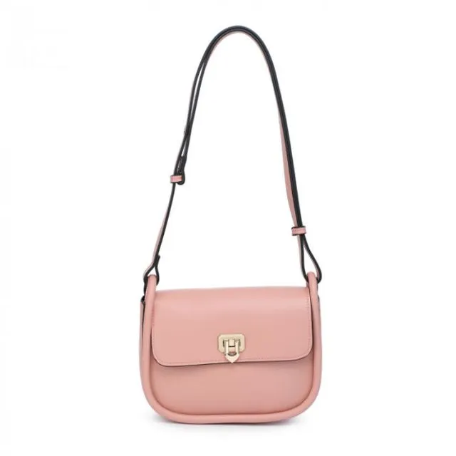 Quality flap- over Shoulder bag vegan PU leather handbag with adjustable strap -OL2752P pink