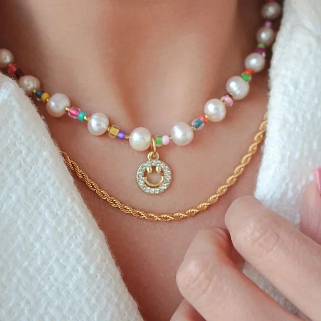 24K Gold Freshwater Pearls & Colorful Beads Choker