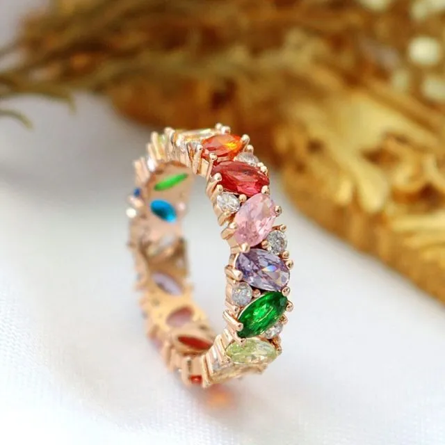 18 Karat Rainbow Crystals Band Ring