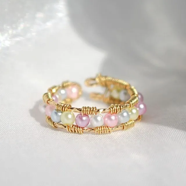 “Pastel Vibes” | 18K Pastel Rainbow Hand Wired Band Ring