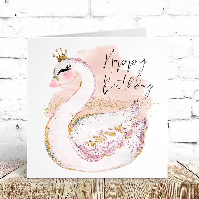 Princess Swan Happy Birthday Card