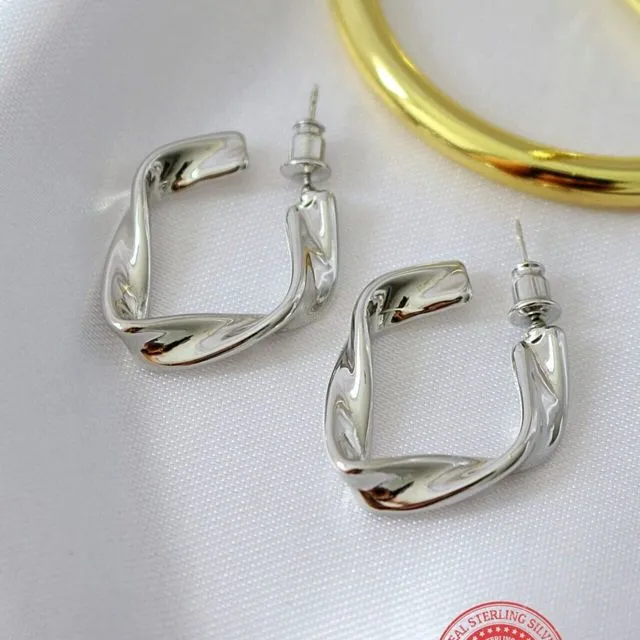 925 Silver Twisted Hoops Earrings