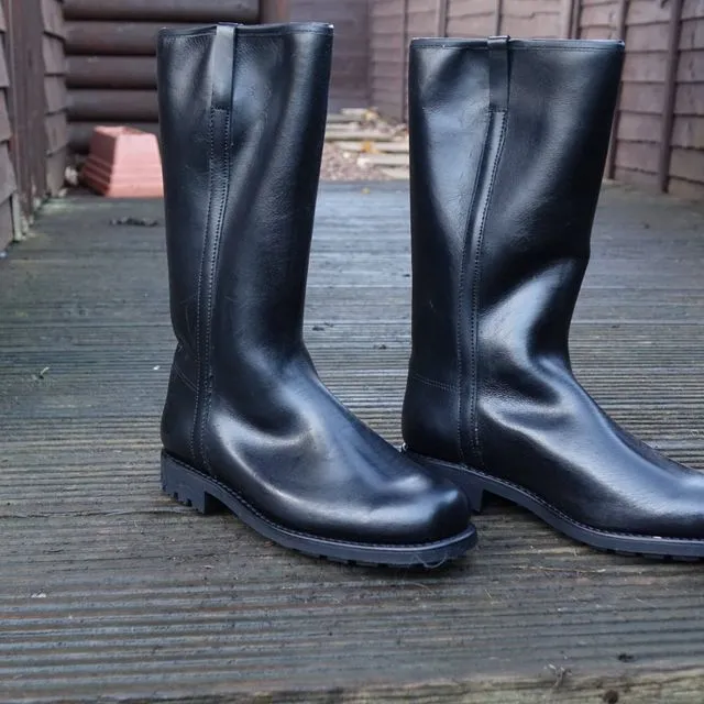 Nebo Long Wellington Leather Boots Black