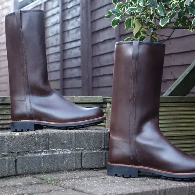 Nebo Long Wellington Leather Boots Brown