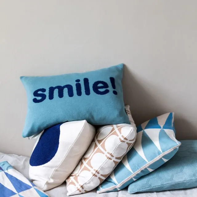 New! Smile Pillow-cover Blue