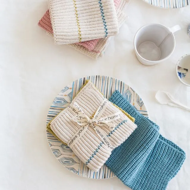 Molly Knitted Dish Cloth seablue + Stripe