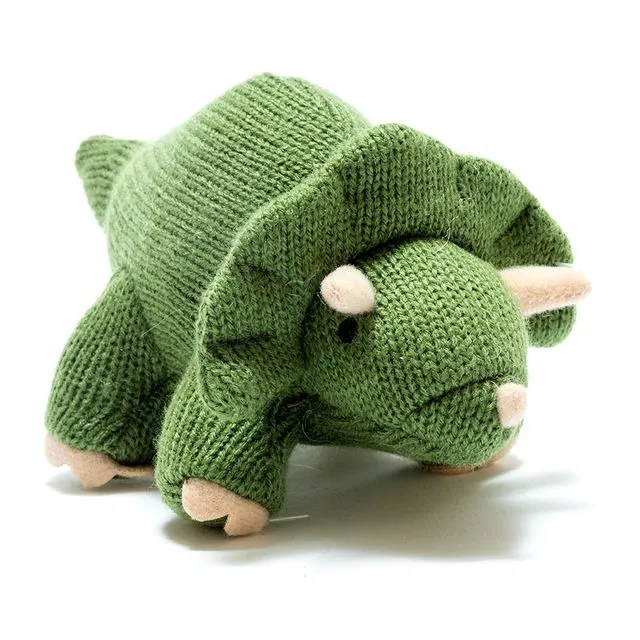 Triceratops Knitted Dinosaur Baby Rattle Green