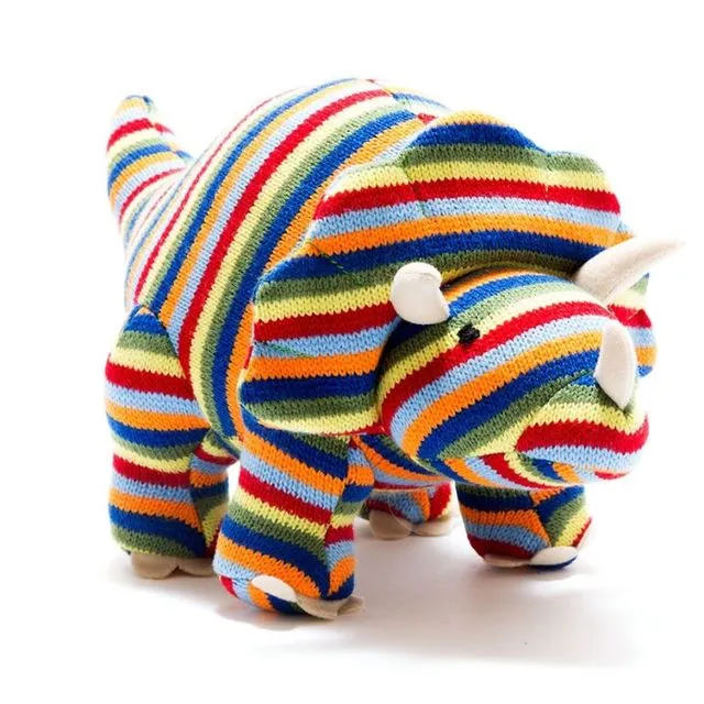 Triceratops Knitted Dinosaur Toy Rainbow Stripes, Kids Toy