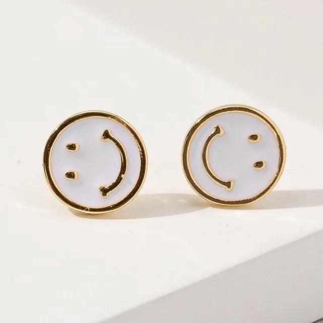 Smile Stud Earrings White (Case of 4)
