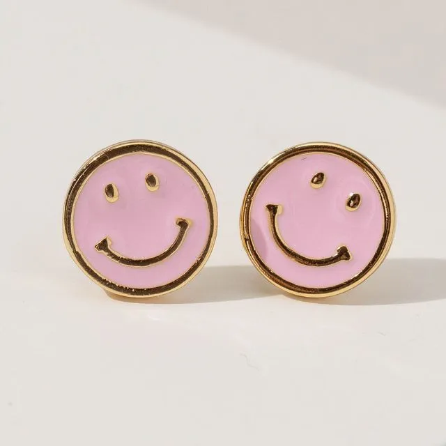 Smile Stud Earrings Pink (Case of 4)