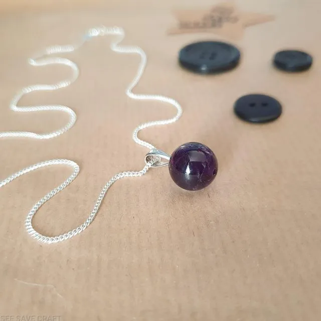 Upcycled Round Amethyst Pendant on a 18" Sterling Silver Chain